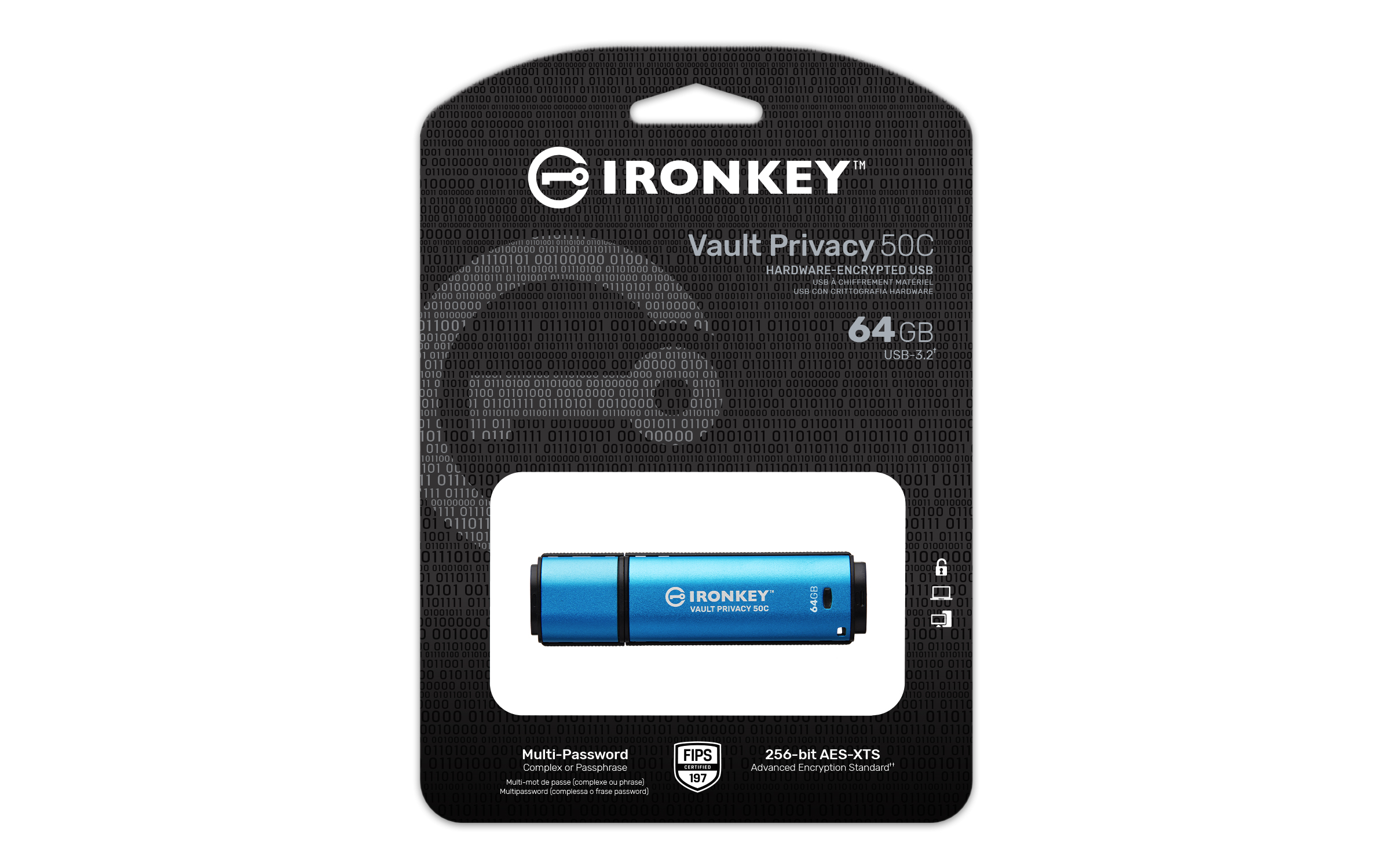 KINGSTON 64GB USBC IronKey Vault Privacy 50C AES256 Encrypted FIPS 197