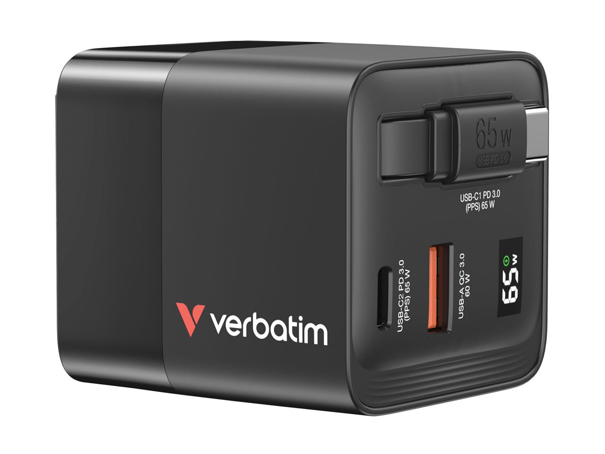 Verbatim GaN Charger 65W 2 Port retr cable US/EU/UK ADP