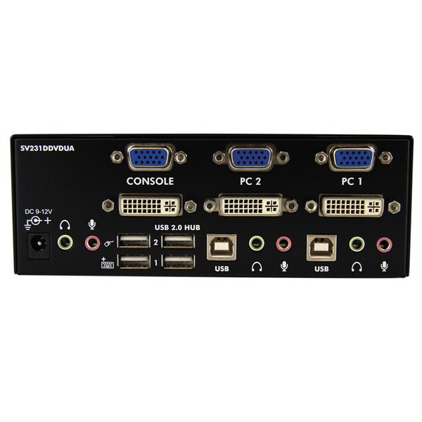 StarTech.com Dual DVI VGA 2 Port Monitor Audio Switch 2-fach KVM Umschalter USB 2.0 1920x1200 - 2 x USB 2.0 4 x DVI-I 4 x Klinke (Buchse) - KVM-/Audio-/USB-Switch - 2 Anschlüsse