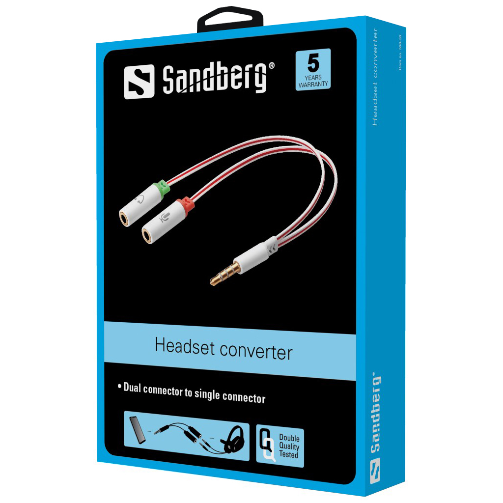 SANDBERG Headset converter Dual to Single Konvertiert zweimal MiniJack von PCHeadset zu einmal kombi MiniJack