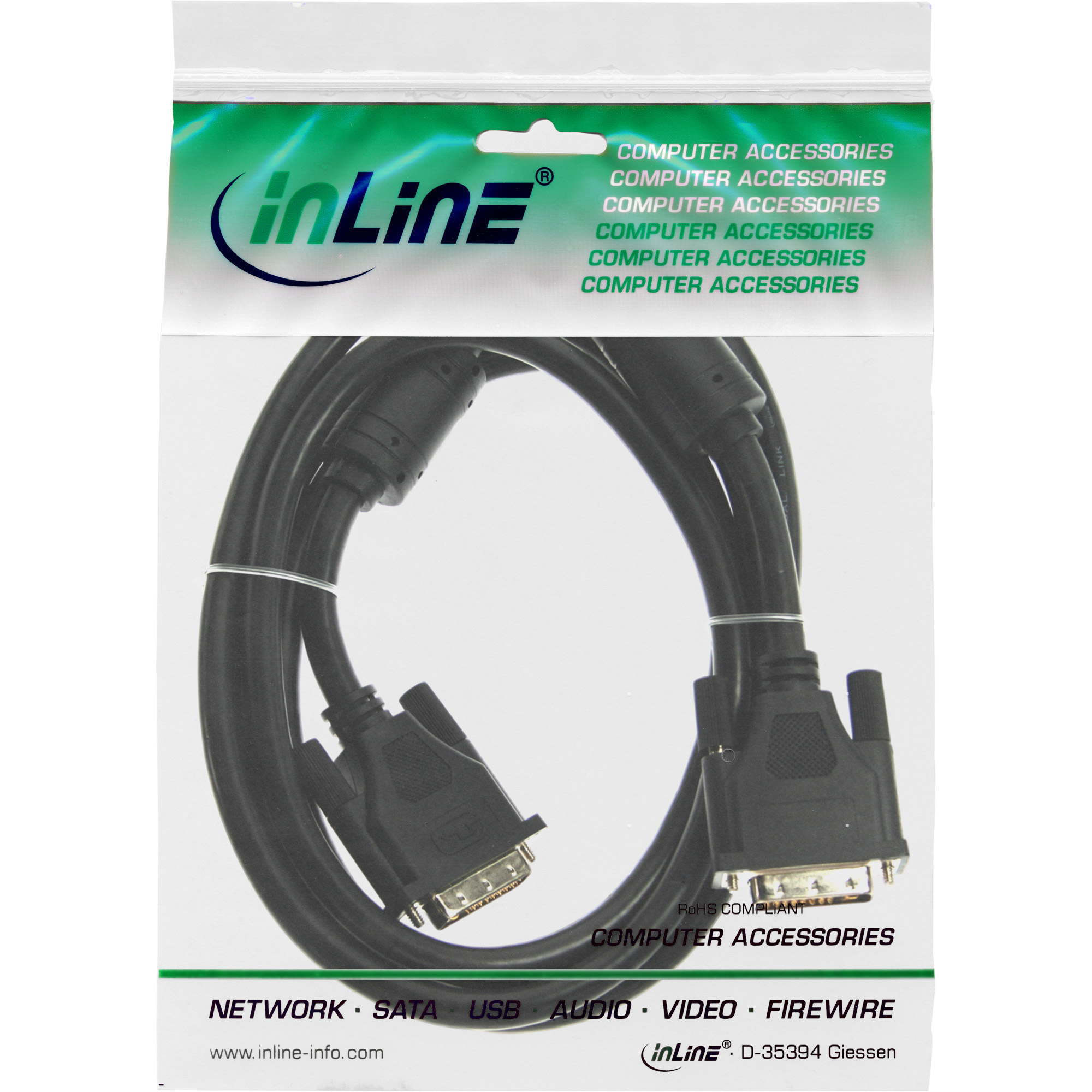 INLINE DVI-D Kabel digital 24+1 Stecker / Stecker Dual Link 2 Ferrite 2m