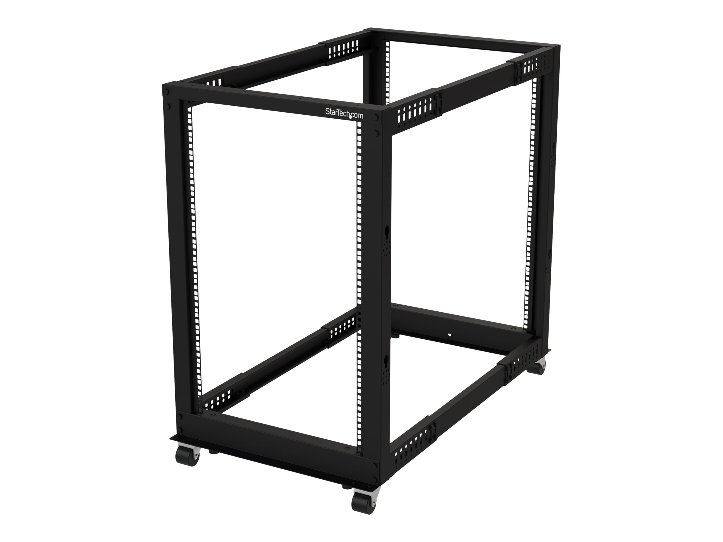 STARTECH.COM 18U Open Frame Rack - 4 Post - 22-40in. Adjustable Depth - 1200lb. Weight Capacity - w/ Casters and Cable Hooks