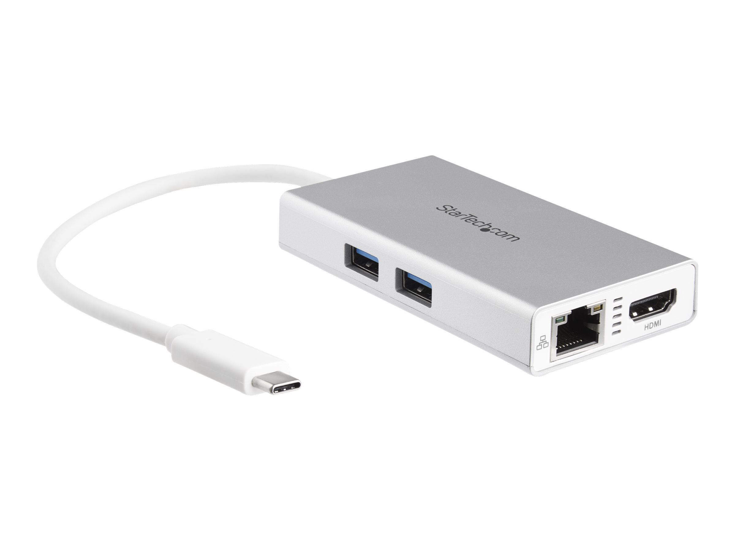 STARTECH.COM USB-C Multiport Adapter for Laptops - Power Delivery - 4K HDMI - GbE - USB 3.0 - Silver and White