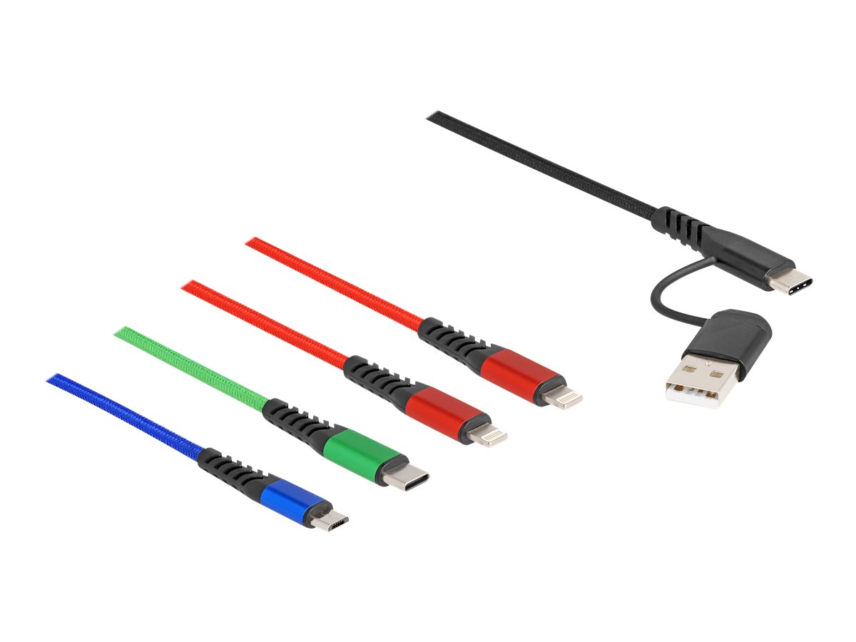 Delock USB Ladekabel 4 in 1 USB Typ-A + USB-C zu 2 x Lightning / Micro USB / U Delock USB Ladekabel 4 in 1 USB Typ-A + USB-C zu 2 x Lightning / Micro USB / U