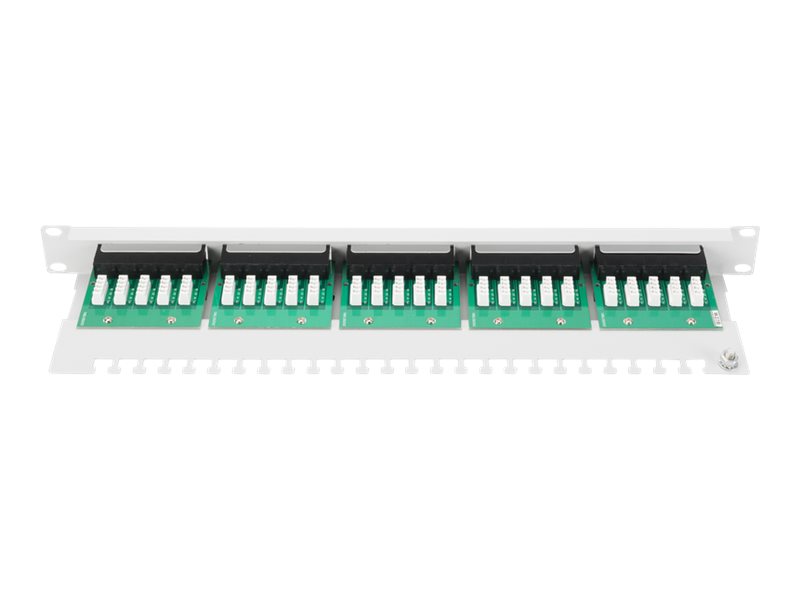 DIGITUS CAT 3 ISDN Patch Panel ungeschirmt 25-Port RJ45 8P4C LSA 1HE Rack Mount Farbe Grau RAL 7035 DIGITUS CAT 3 ISDN Patch Panel ungeschirmt 25-Port RJ45 8P4C LSA 1HE Rack Mount Farbe Grau RAL 7035
