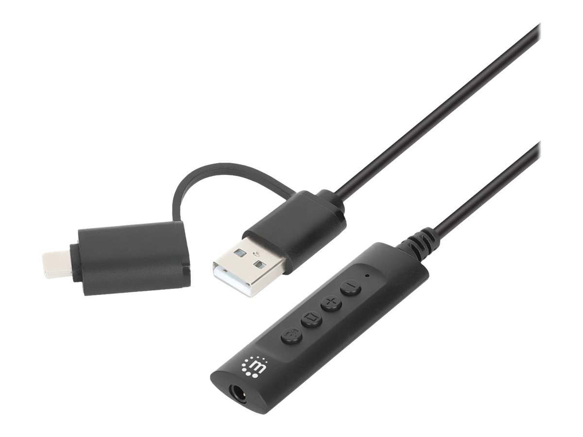 2-in-1 Adapterkabel USB-C und USB-A auf 3,5mm Klinke Stecker/Buchse Mikrofon- und Audio Lautstärkeregler 1m Kabel schwarz