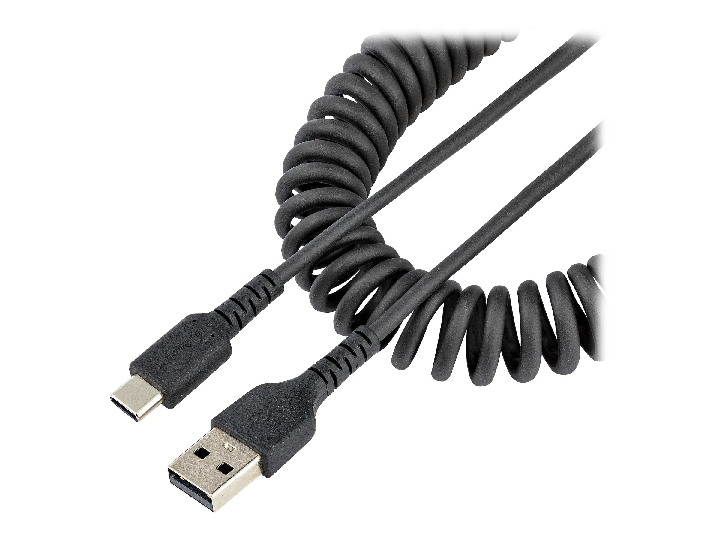 STARTECHCOM 20in 50cm USB A to C Charging Cable Coiled Heavy Duty USB 20 A to TypeC Durable Fast Charge Sync USBC Cable Black
