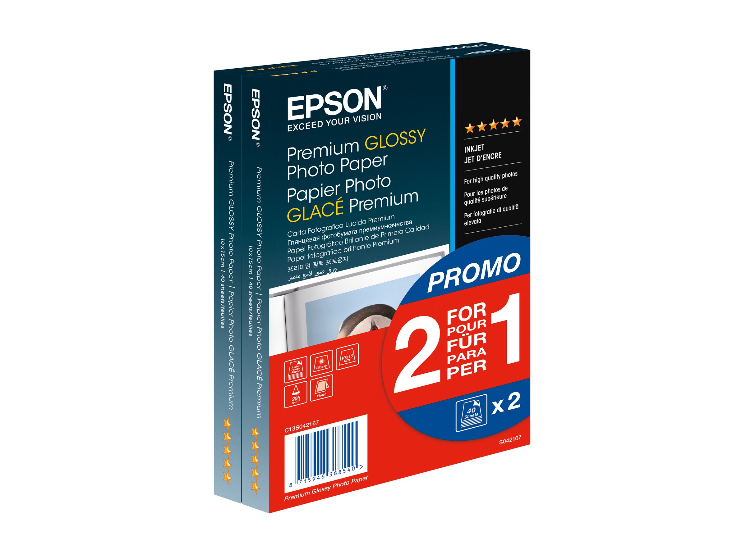EPSON Fotopapier S042167 10,0 x 15,0 cm glÃ¤nzend 255 g/qm 2x 40 Blatt