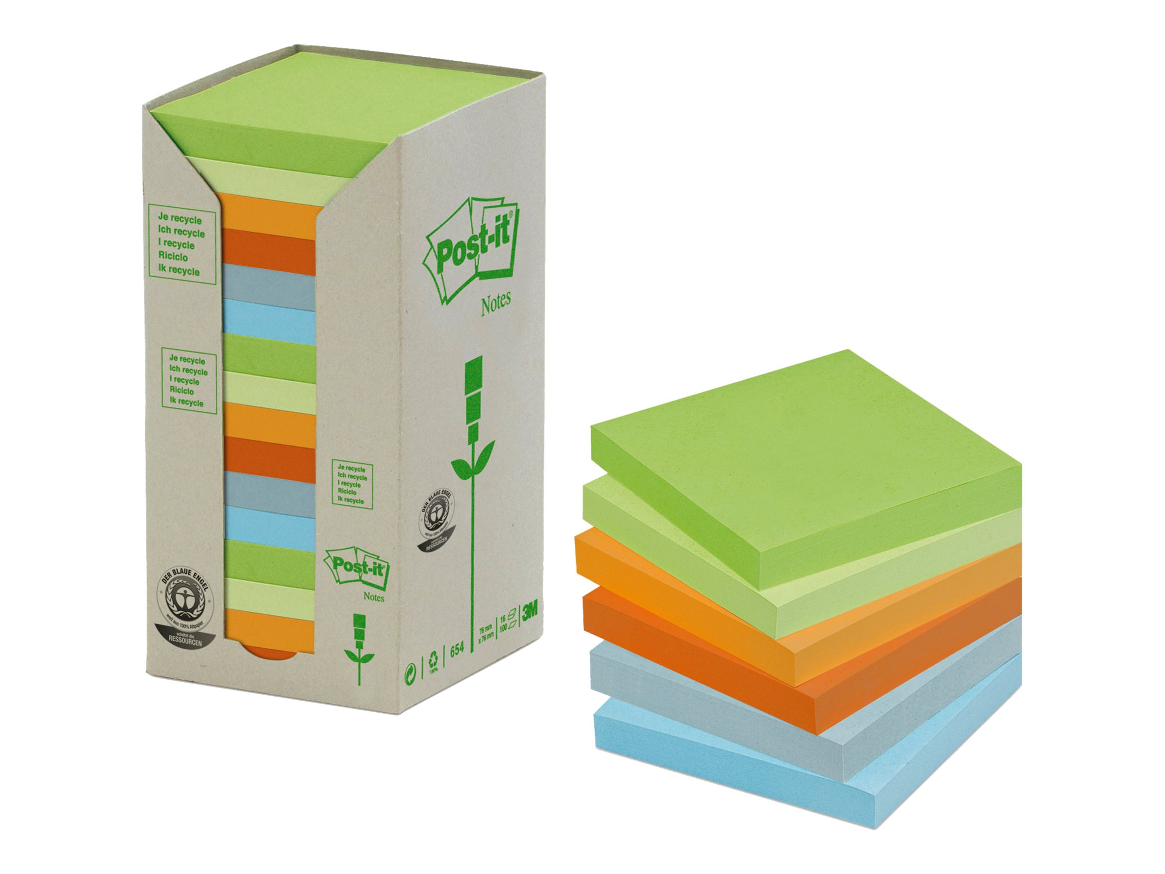 3M Post-it Recycling Notes farbsortiert 16 Blöcke 1600 Blatt