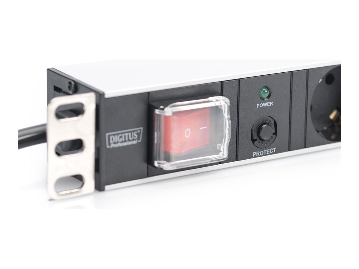 DIGITUS 48,3cm 19Zoll Steckdosenleiste 7fach mit Ueberlastschutz Aluprofil 16A 4000W schwarz