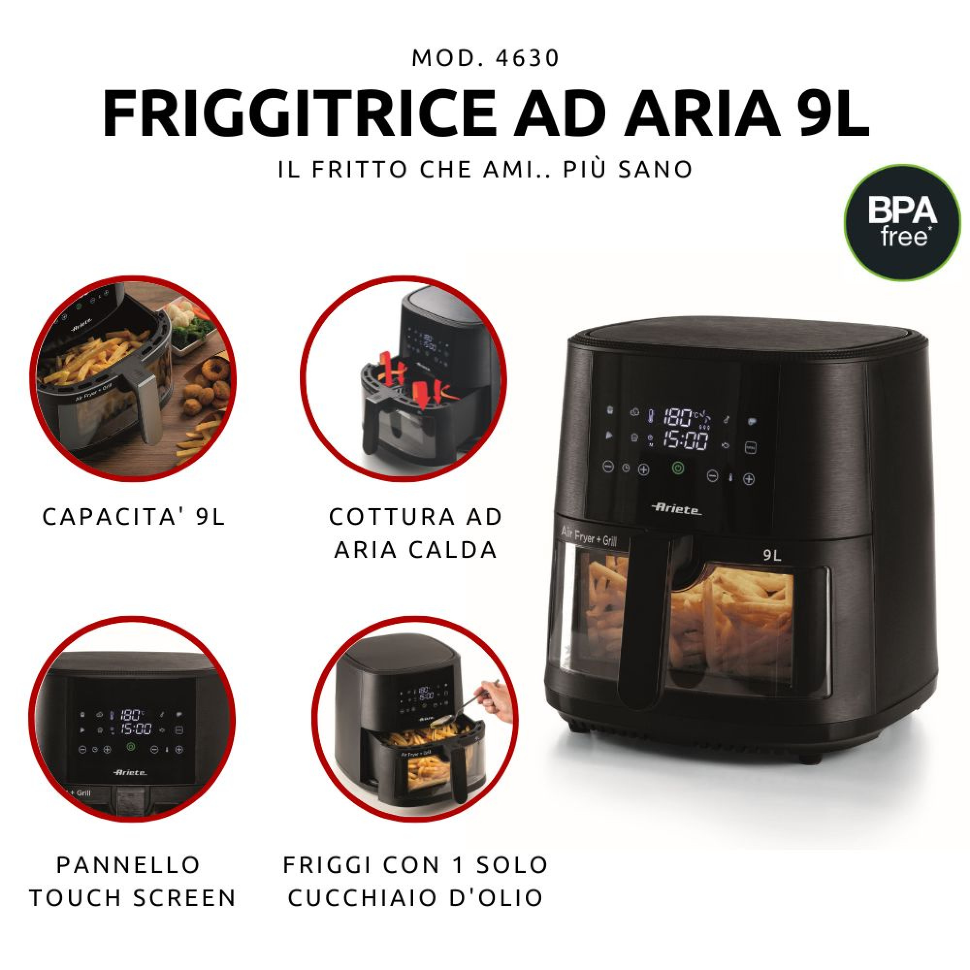 Ariete Airy Fryer 9 L Heissluftfritteuse