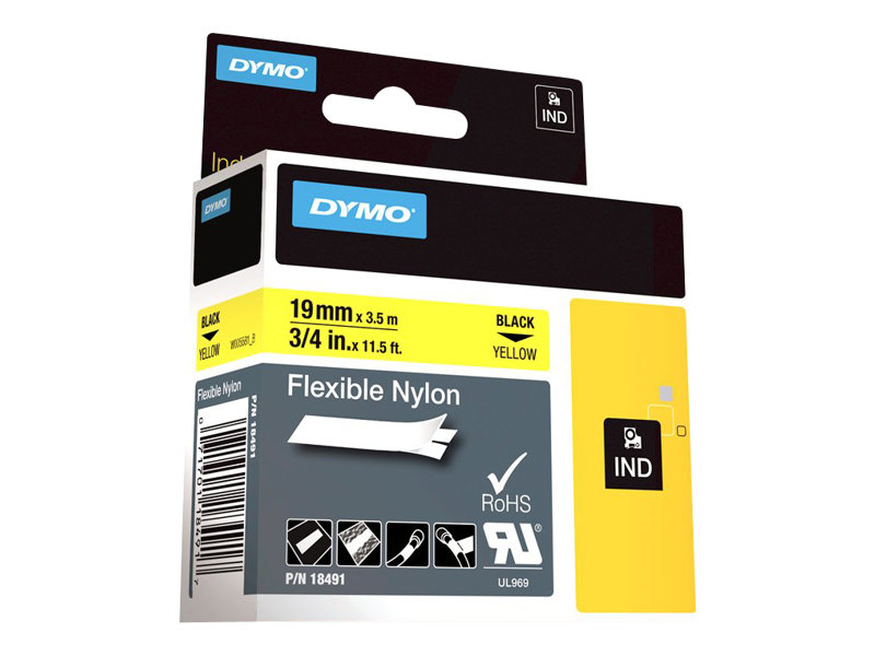 DYMO Schriftband RHINO  18491, 19 mm schwarz auf gelb