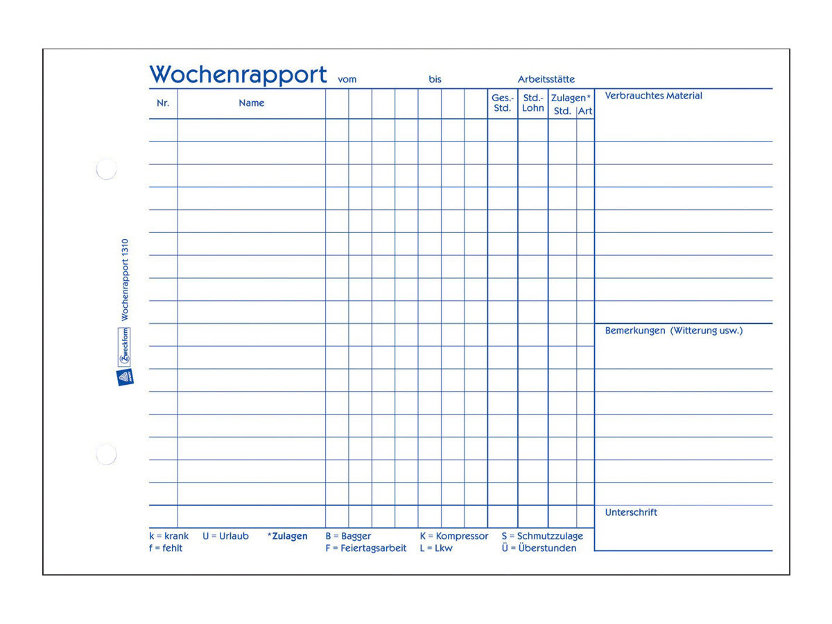 AVERY Zweckform Wochenrapport Formularbuch 1310 AVERY Zweckform Wochenrapport Formularbuch 1310