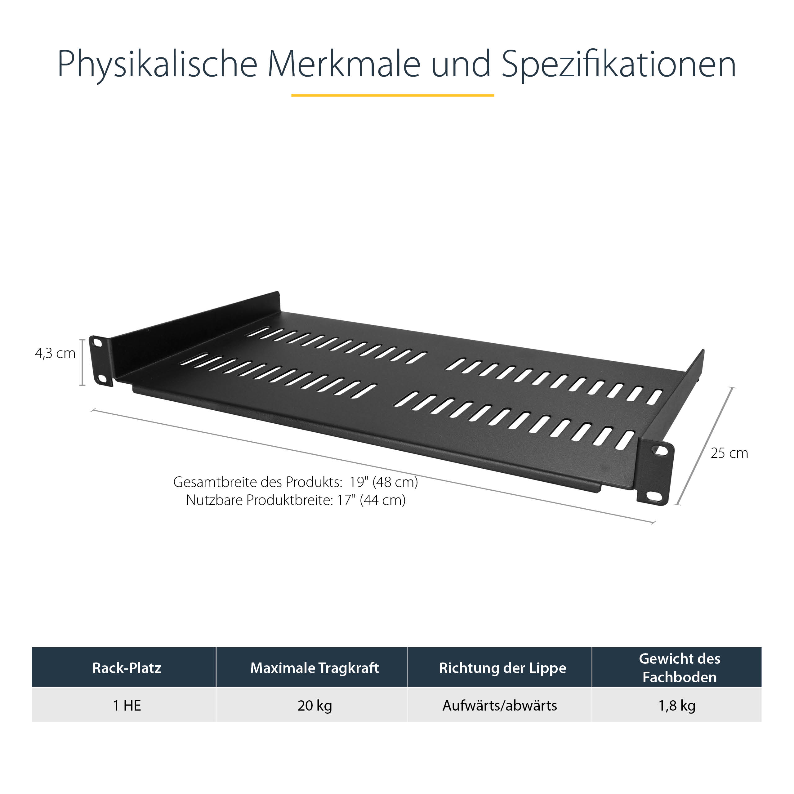 STARTECHCOM 1U Server Rack Shelf Universal Vented Rack Mount Cantilever Tray for 19inch Network Equipment Rack