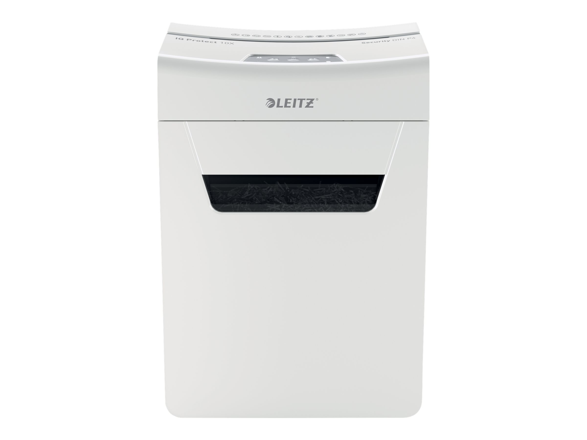 LEITZ IQ 10X Protect Premium Aktenvernichter mit Partikelschnitt P-4, 4 x 40 mm, bis 10 Blatt, weiss LEITZ IQ 10X Protect Premium Aktenvernichter mit Partikelschnitt P-4, 4 x 40 mm, bis 10 Blatt, weiss