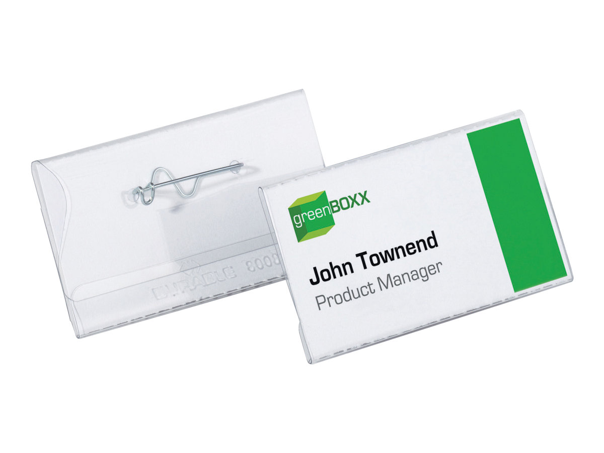 100 DURABLE Namensschilder mit Nadel 7,5 x 4,0 cm