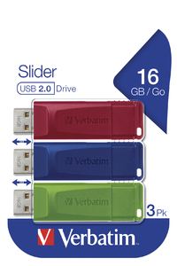 Verbatim Slider 16 GB Blau Rot Grün (Packung 3)