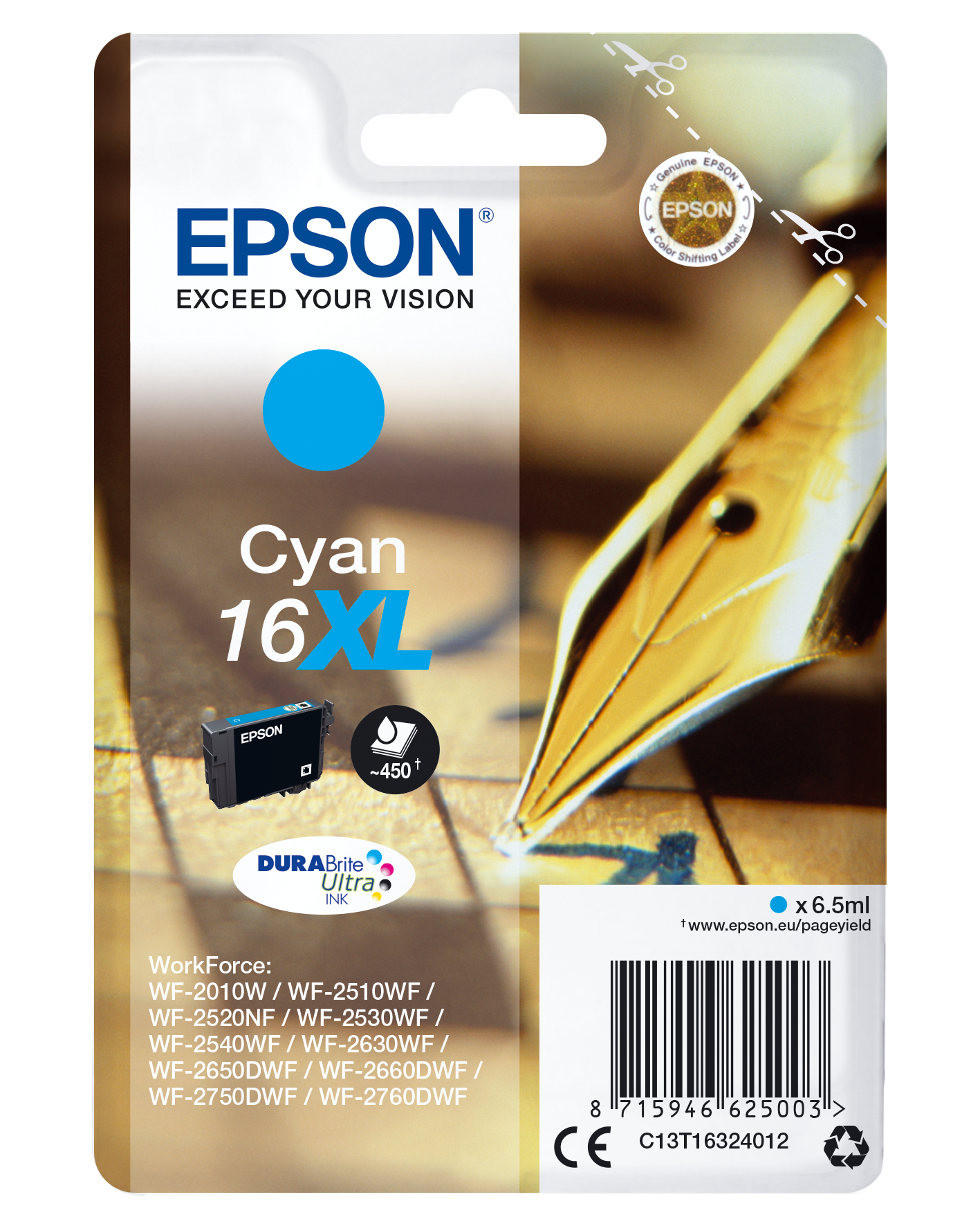 C13T16324012 EPSON WF Tinte cyan HC 450