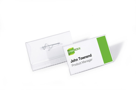 100 DURABLE Namensschilder mit Nadel 7,5 x 4,0 cm