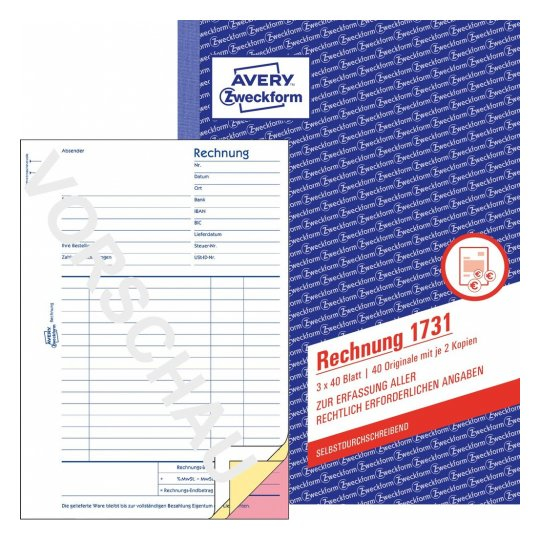 Avery Zweckform Rechnungsformular 1731 40 Blatt