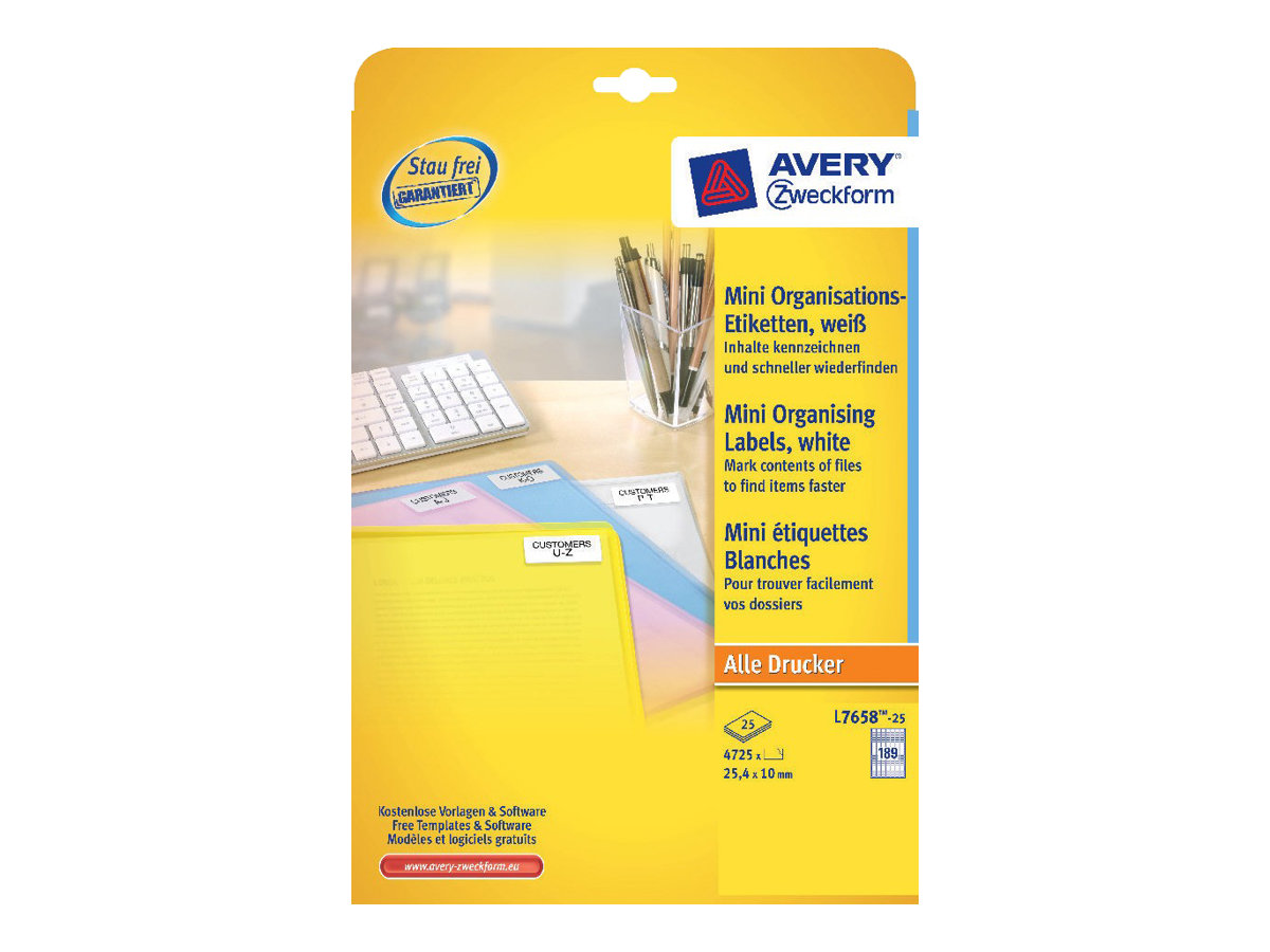4.725 AVERY Zweckform Etiketten L7658-25 weiss 25,4 x 10,0 mm 4.725 AVERY Zweckform Etiketten L7658-25 weiss 25,4 x 10,0 mm