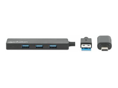 4-Port USB 3.0 Typ-C / Typ-A Kombo-Hub USB-C-Stecker und USB-A-Stecker auf vier USB-A-Buchsen 5 Gbit/s schwarz