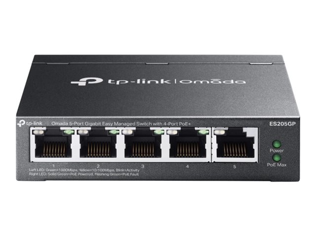 TP-LINK ES205GP Omada 5-Port Gigabit Easy Switch 5× 10/100/1000Mbps RJ45 Ports (4× 802.3at/af-compliant PoE+) 65W Power Budget TP-LINK ES205GP Omada 5-Port Gigabit Easy Switch 5× 10/100/1000Mbps RJ45 Ports (4× 802.3at/af-compliant PoE+) 65W Power Budget