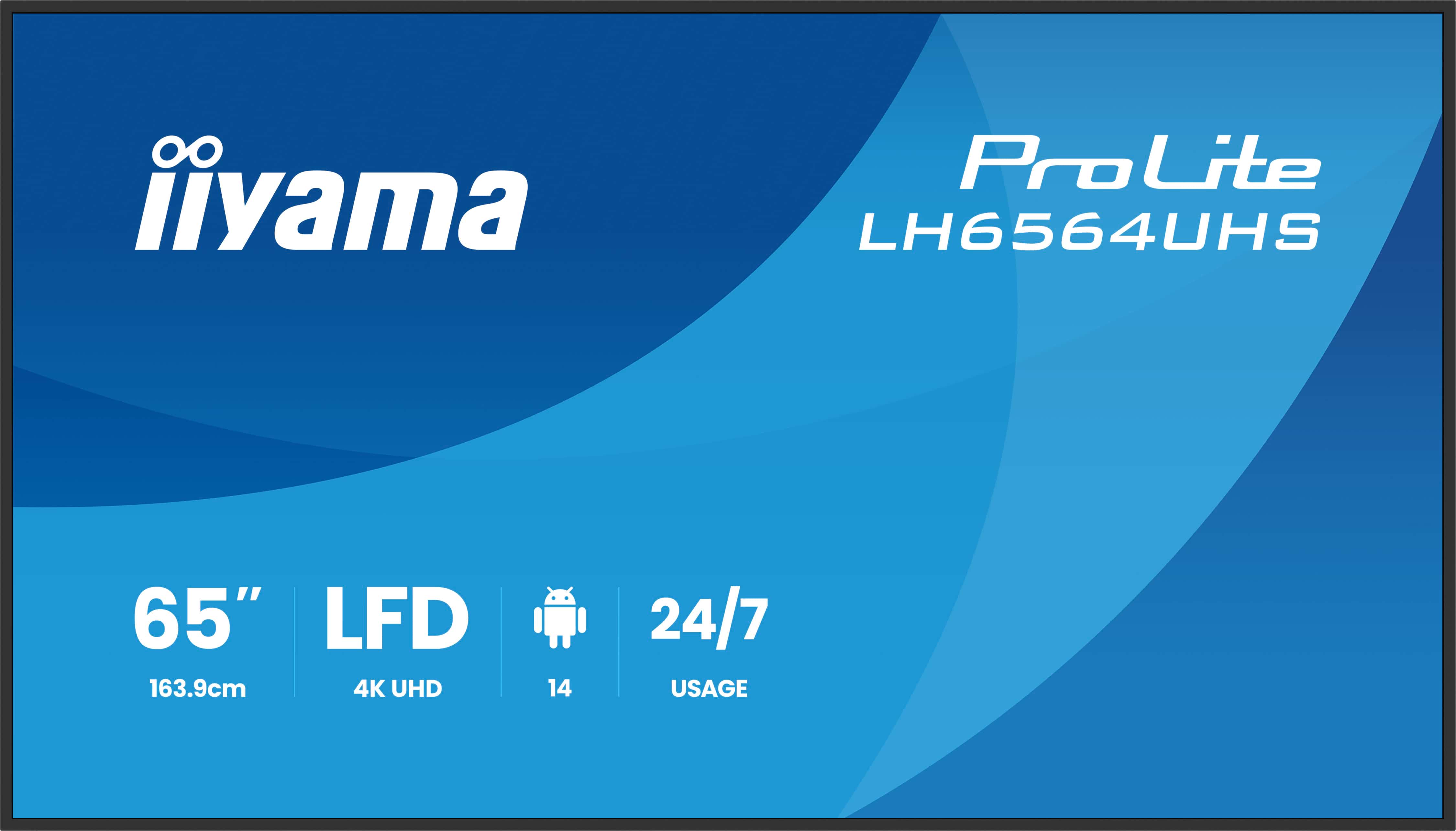 IIYAMA LH6564UHSB1AG 165,1cm 65Zoll 3840x2160 UHD VA DLED 500cdm2 Landscape and Portrait Speakers 2x 10W 2x HDMIx 1x USBC D