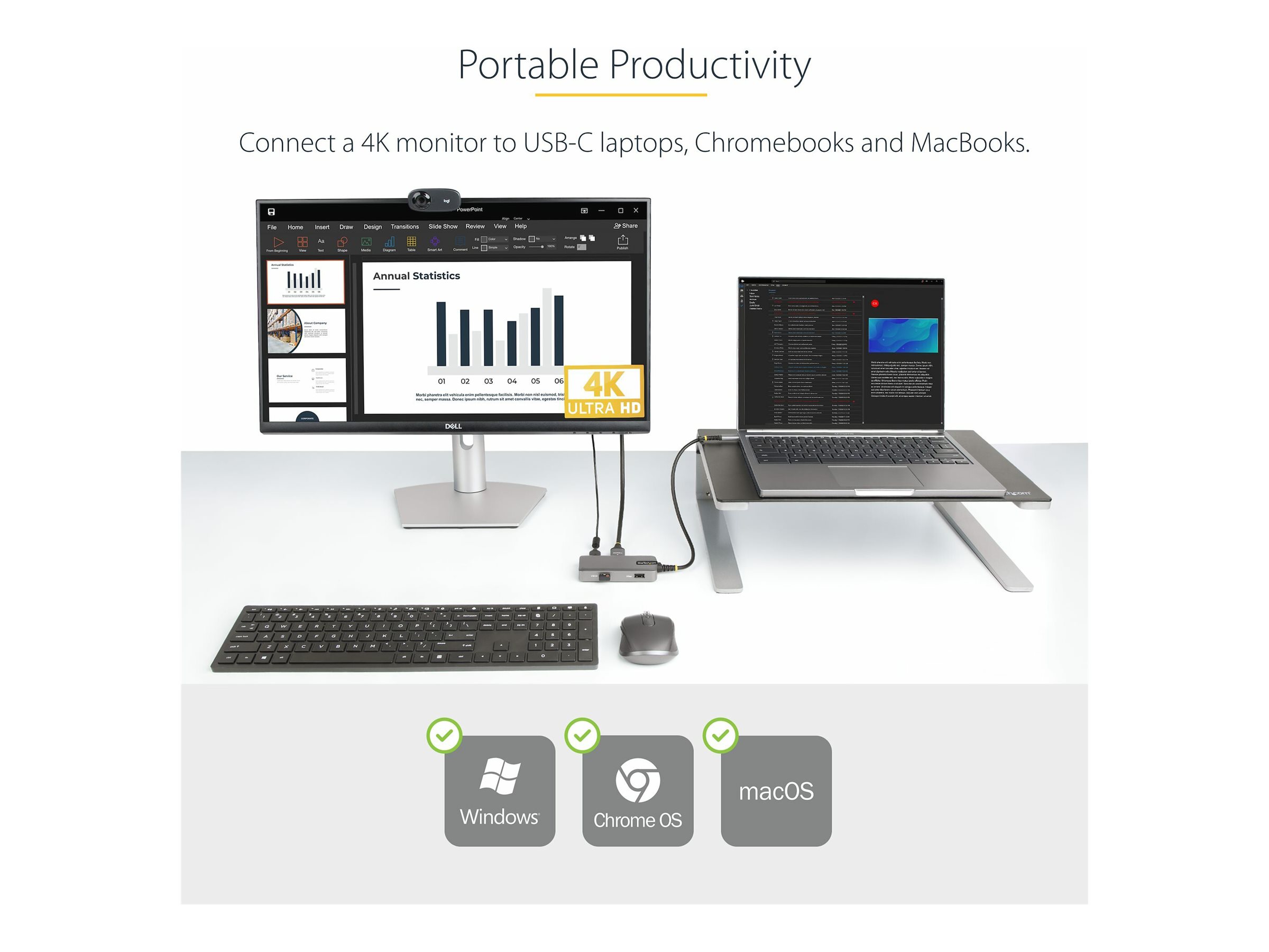 StarTech.com USB-C Multiport Adapter, 4K 60Hz HDMI, HDR, 3-Port USB Hub, 100W Power Delivery Pass-Through, USB Type C Mini Docking Station, Certified Works with Chromebook - Windows, macOS, iPadOS, Android (104B-USBC-MULTIPORT) - Dockingstation - USB-C /