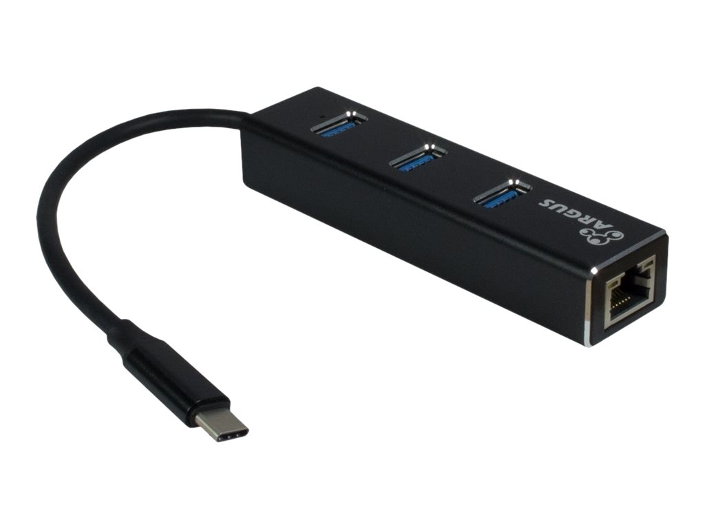 USBC HUB 3Port InterTech Argus IT410 1x RJ45 Gigabit Lan passiv Black