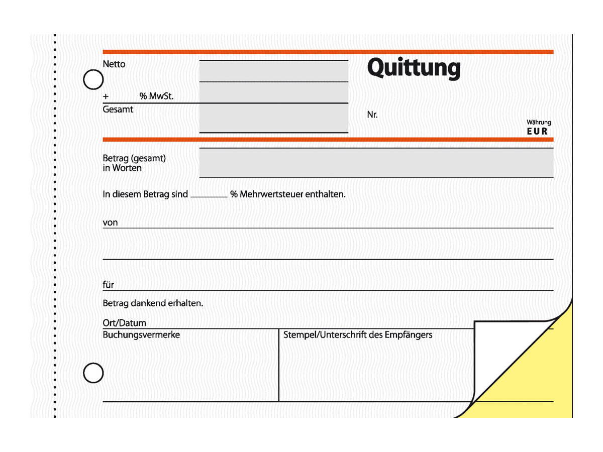 SIGEL Quittung, MwSt separat ausgewiesen Formularbuch SD022, 1 St