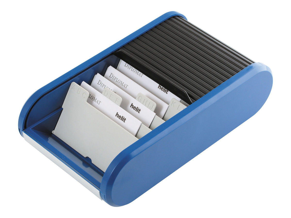 helit Visitenkartenbox blau/schwarz, fuer bis zu 300 Visitenkarten helit Visitenkartenbox blau/schwarz, fuer bis zu 300 Visitenkarten