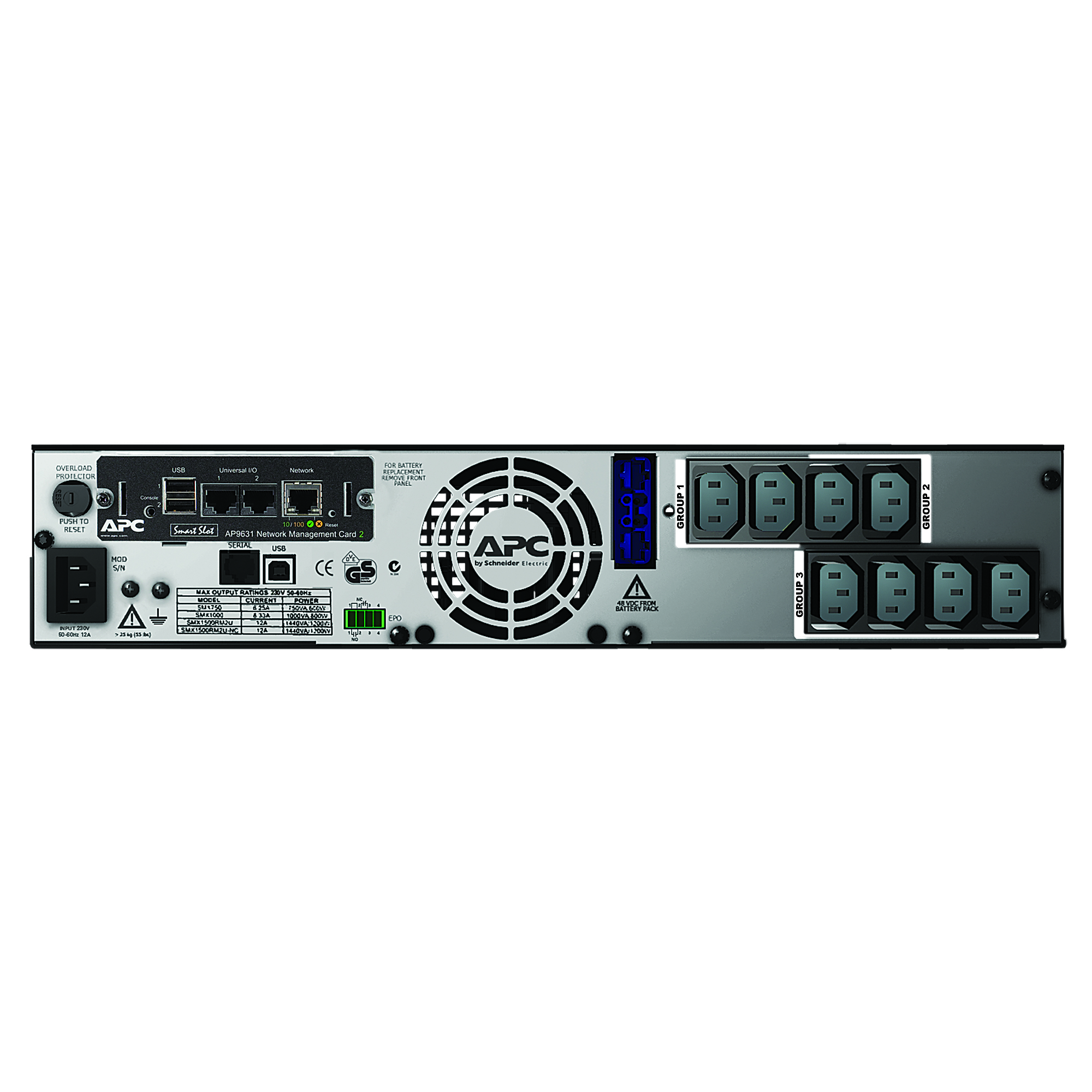 APC SmartUPS X 1500 RackTower LCD UPS Rack AC 230V 1200Watt 1500VA Ethernet RS232 USB output connectors 8 2U Black