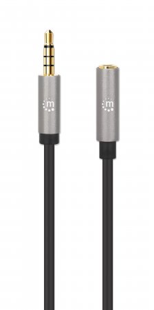 MANHATTAN AudioVerlängerungskabel Aux 3,5mm Klinke Stecker auf Buchse 3m vergoldete Kontakte Slim Design schwarzsilber