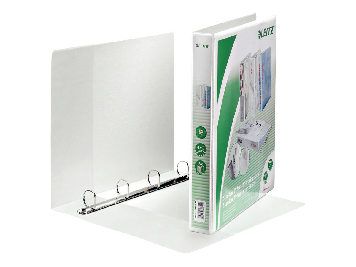6 LEITZ Praesentationsringbuecher 4-Ringe weiss 4,4 cm DIN A4
