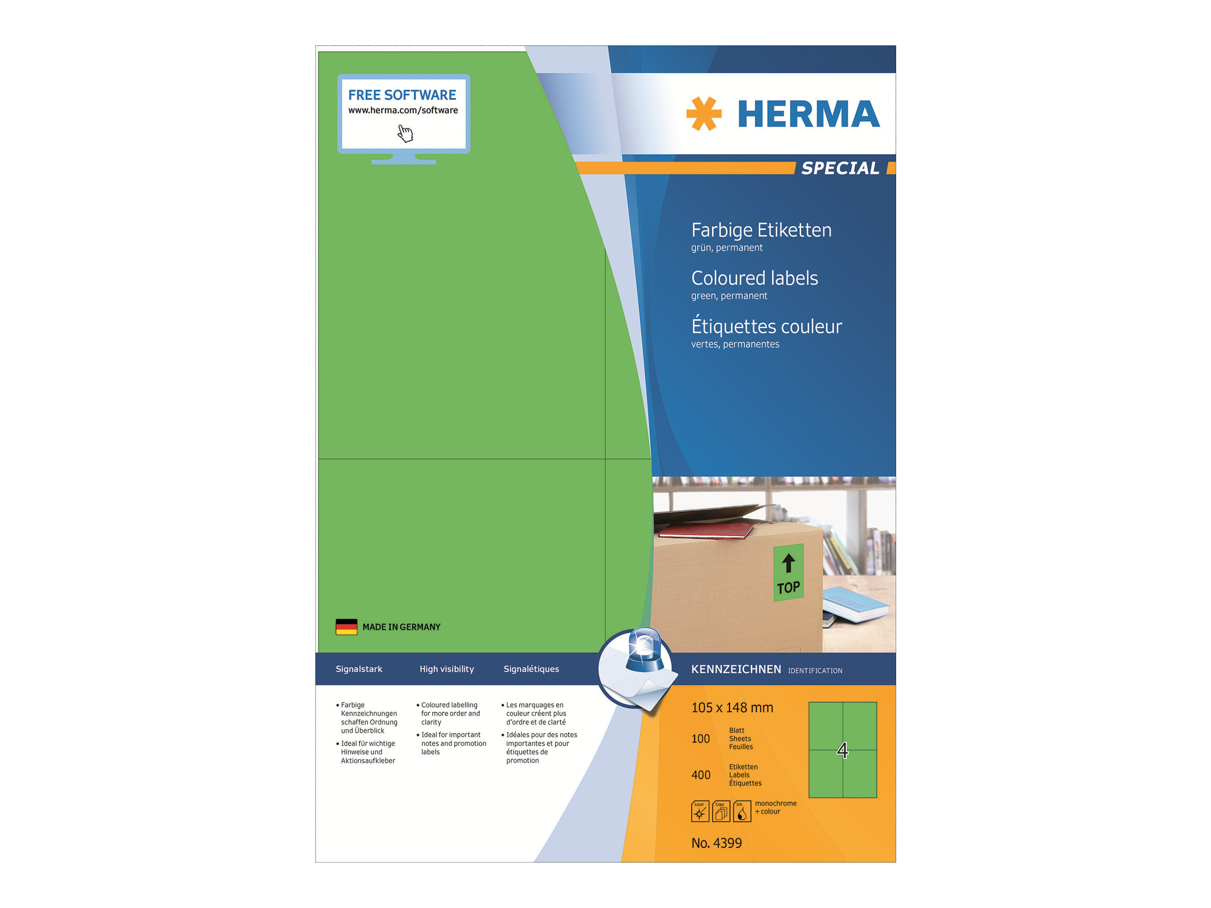 HERMA Etiketten 4399 grün 105,0 x 148,0 mm, 100 Blatt
