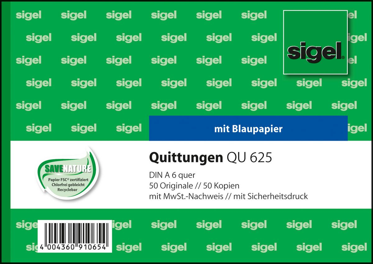 SIGEL Quittung, MwSt. separat ausgewiesen Formularbuch QU625