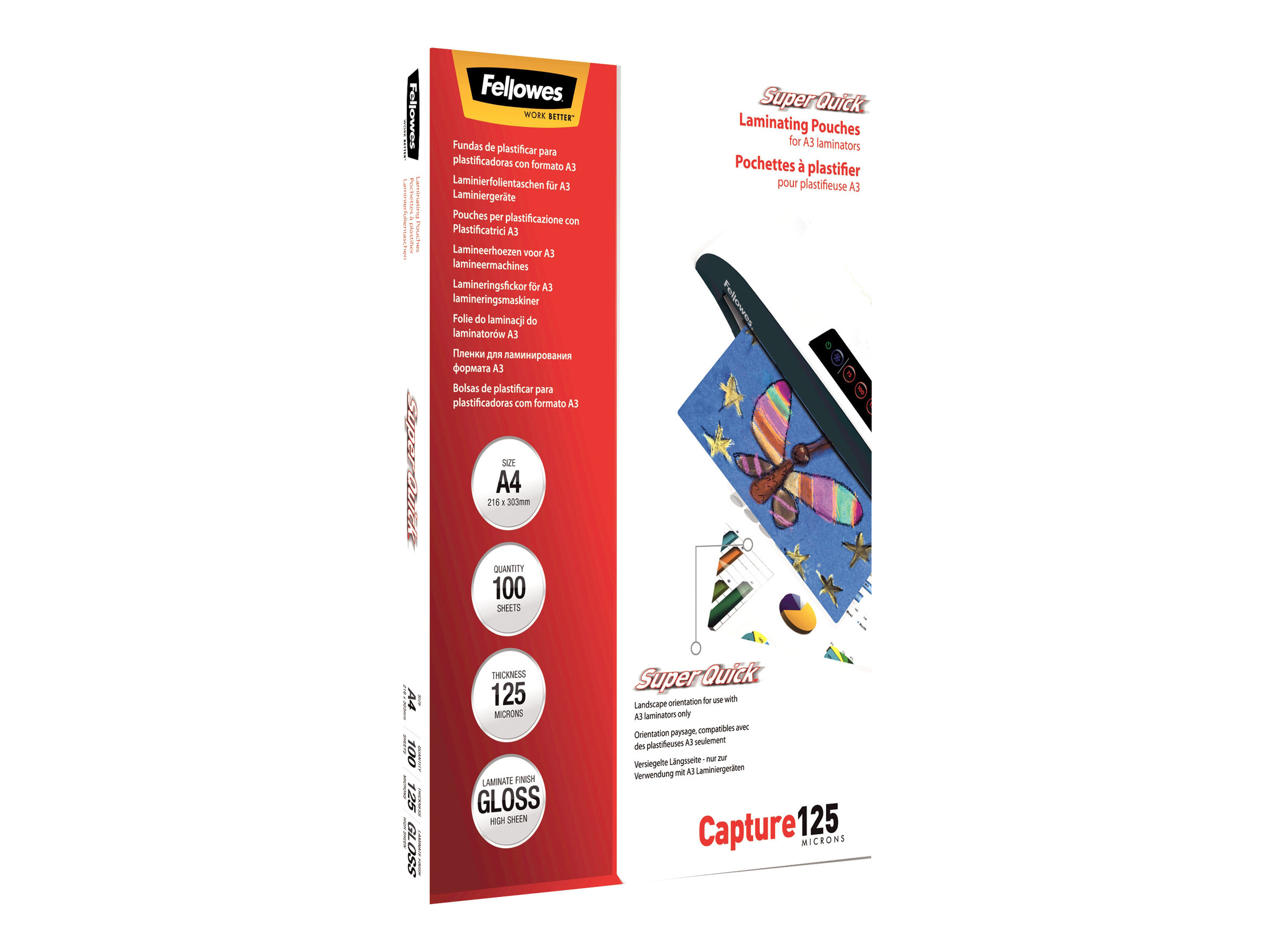 100 Fellowes Capture125 SuperQuick Laminierfolien glaenzend fuer A4 125 micron