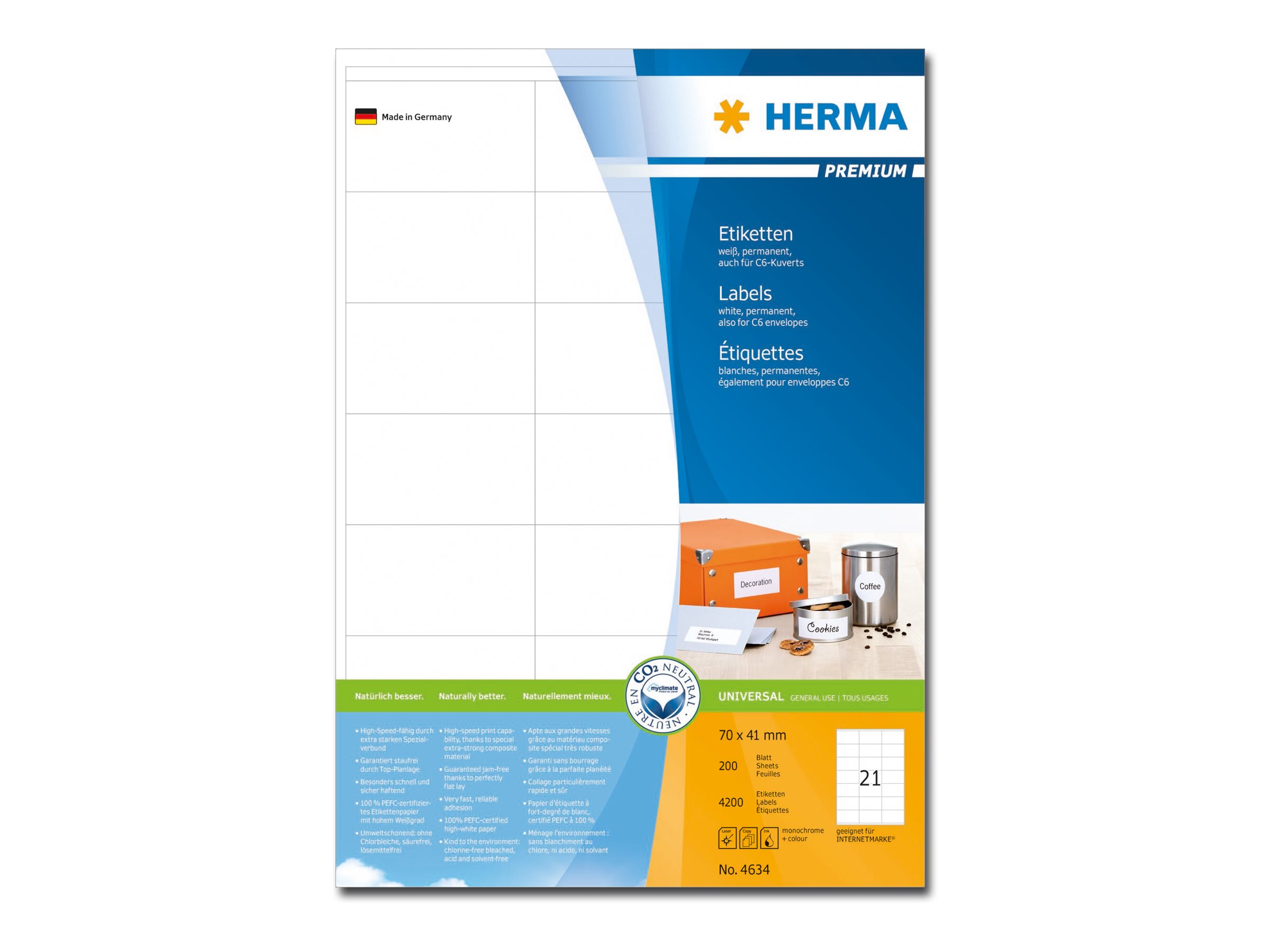 4.200 HERMA Etiketten 4634 weiss 70,0 x 41,0 mm 4.200 HERMA Etiketten 4634 weiss 70,0 x 41,0 mm
