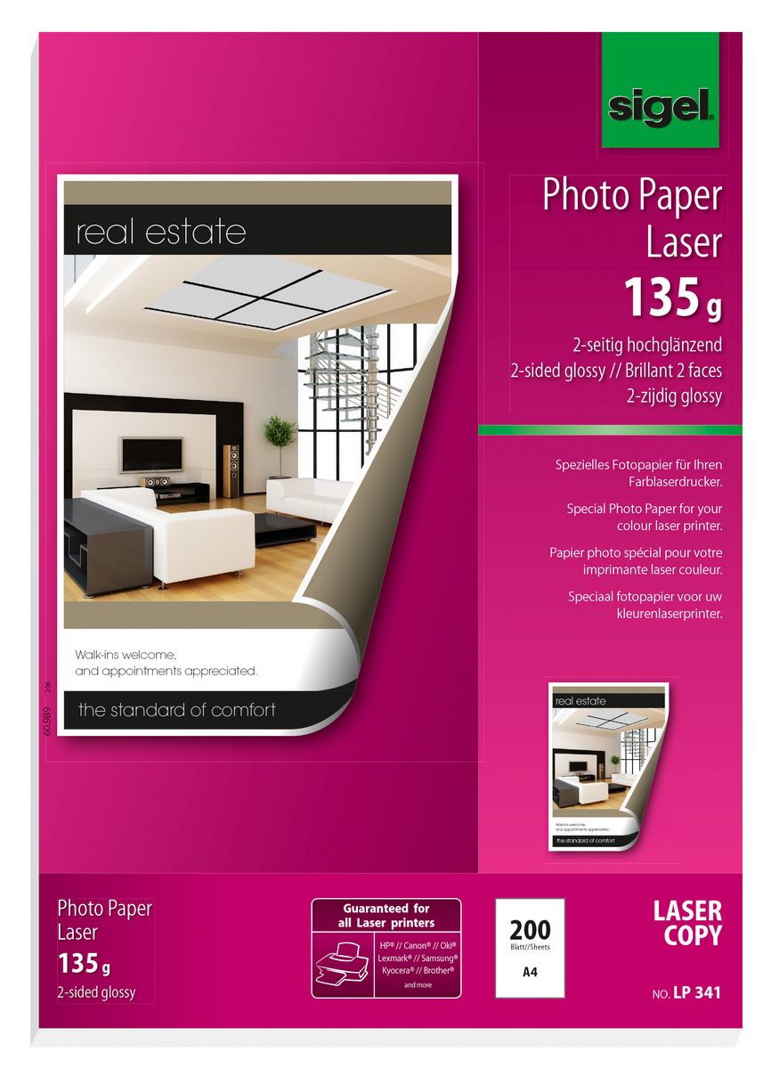 SIGEL Fotopapier LP341 DIN A4 hochglaenzend 135 g/qm 200 Blatt SIGEL Fotopapier LP341 DIN A4 hochglaenzend 135 g/qm 200 Blatt