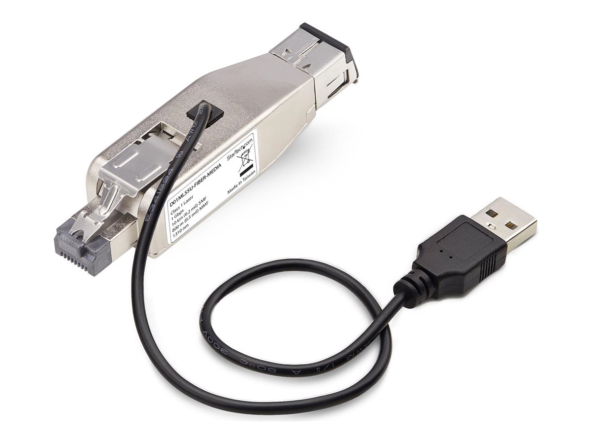 STARTECH.COM Gigabit Glasfaser Medienkonverter Dongle LWL Kupfer Umsetzer SM/MM Glasfaser auf Ethernet RJ45 USB Betrieben
