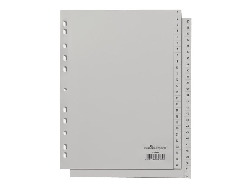 DURABLE Ordnerregister Vollformat 1-52 grau 52-teilig, 1 St. DURABLE Ordnerregister Vollformat 1-52 grau 52-teilig, 1 St.