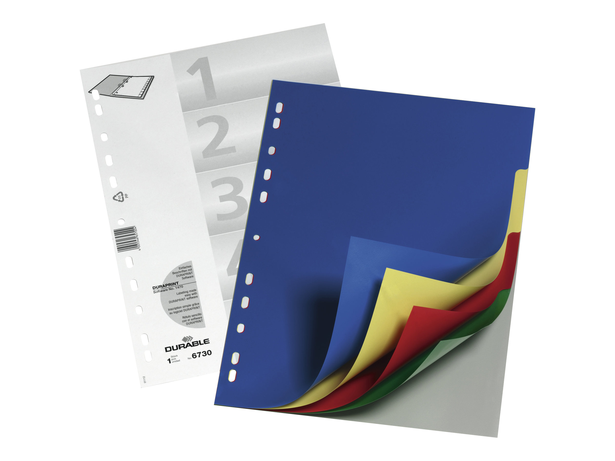 DURABLE Ordnerregister Vollformat blanko blau, gelb, rot, gruen, grau 5-teilig, 1 Satz DURABLE Ordnerregister Vollformat blanko blau, gelb, rot, gruen, grau 5-teilig, 1 Satz