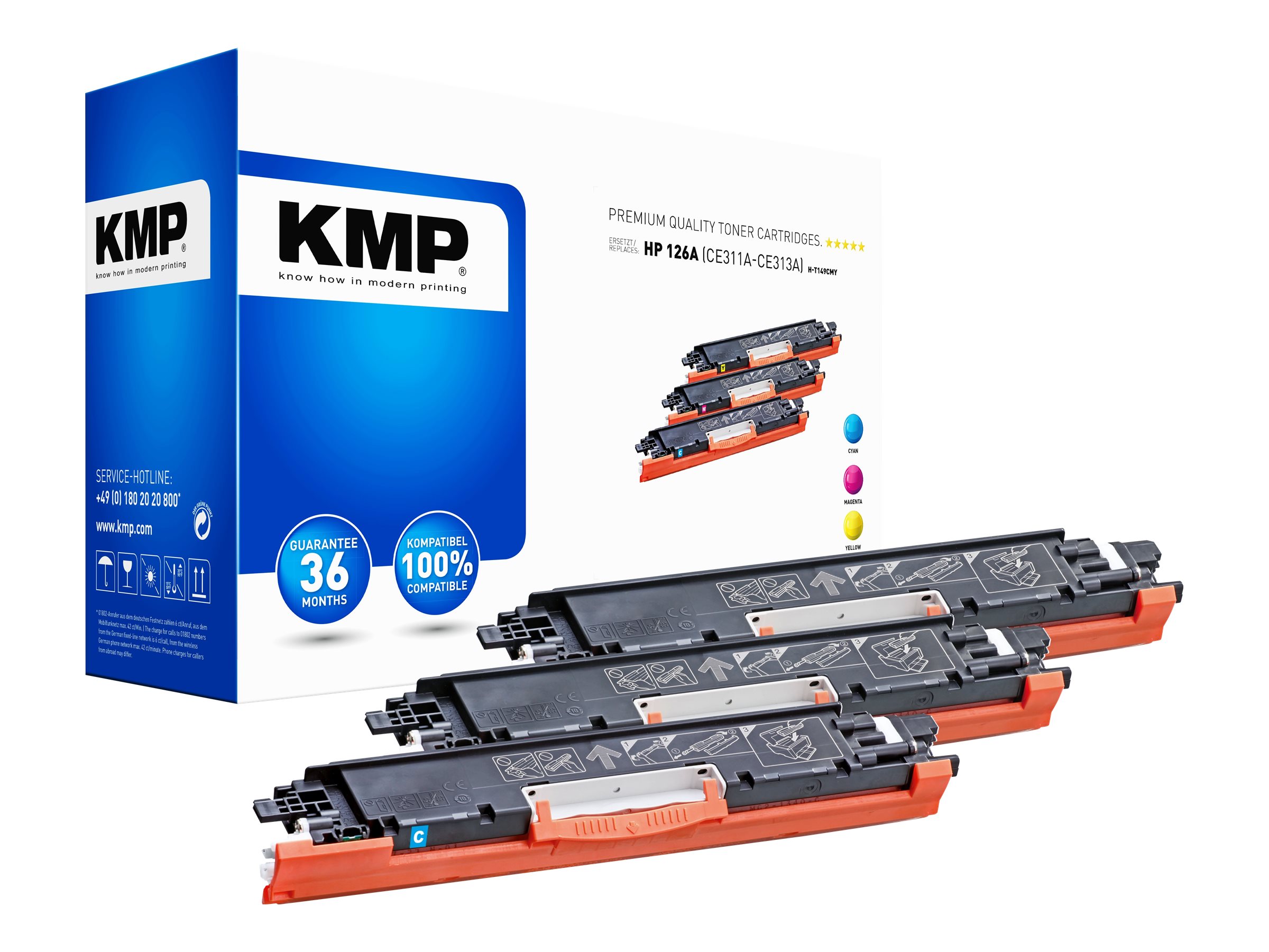 KMP H-T149CMY cyan, magenta, gelb Toner kompatibel zu HP 126A (CF341A), 3er-Set KMP H-T149CMY cyan, magenta, gelb Toner kompatibel zu HP 126A (CF341A), 3er-Set