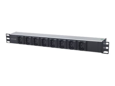 INTELLINET Steckdosenleiste C13 8-fach 48,26cm 19Zoll C13-Kaltgeraetesteckdosen + Kabelklemme C20 Stromeing. 1HE abnehmb. Stromkabel