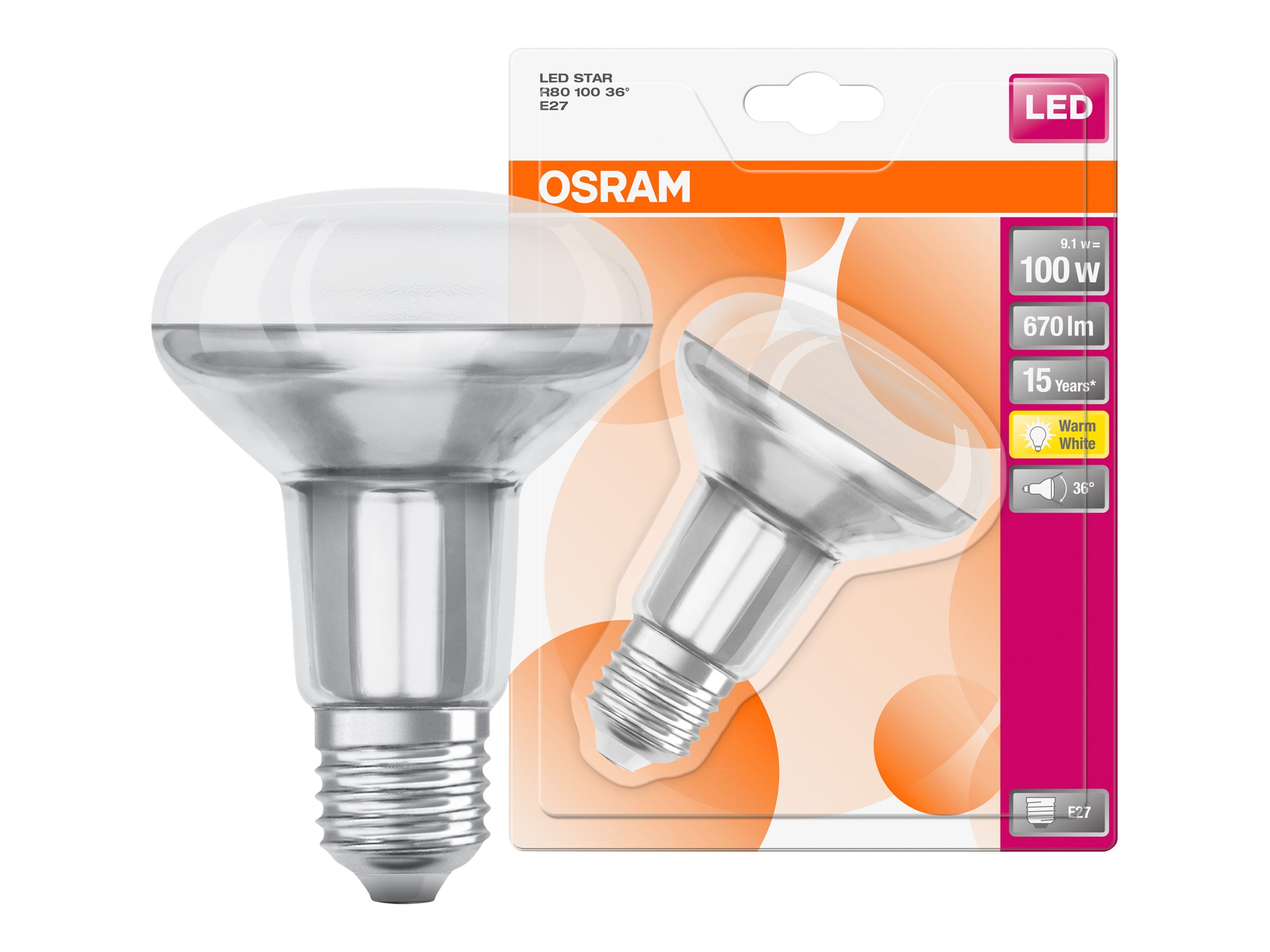 OSRAM LED-Lampe STAR R80 100 E27 9,1 W klar