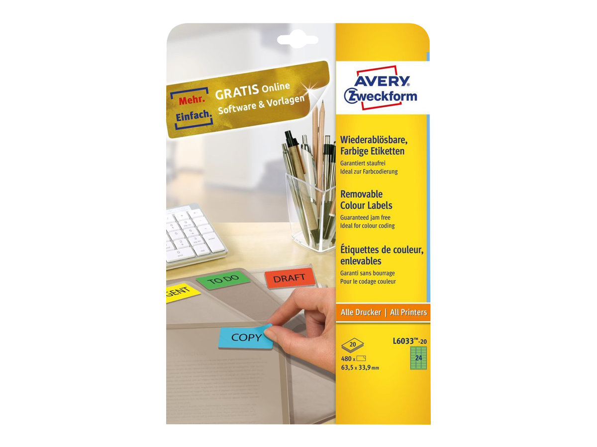 480 AVERY Zweckform Etiketten L6033-20 gruen 63,5 x 33,9 mm