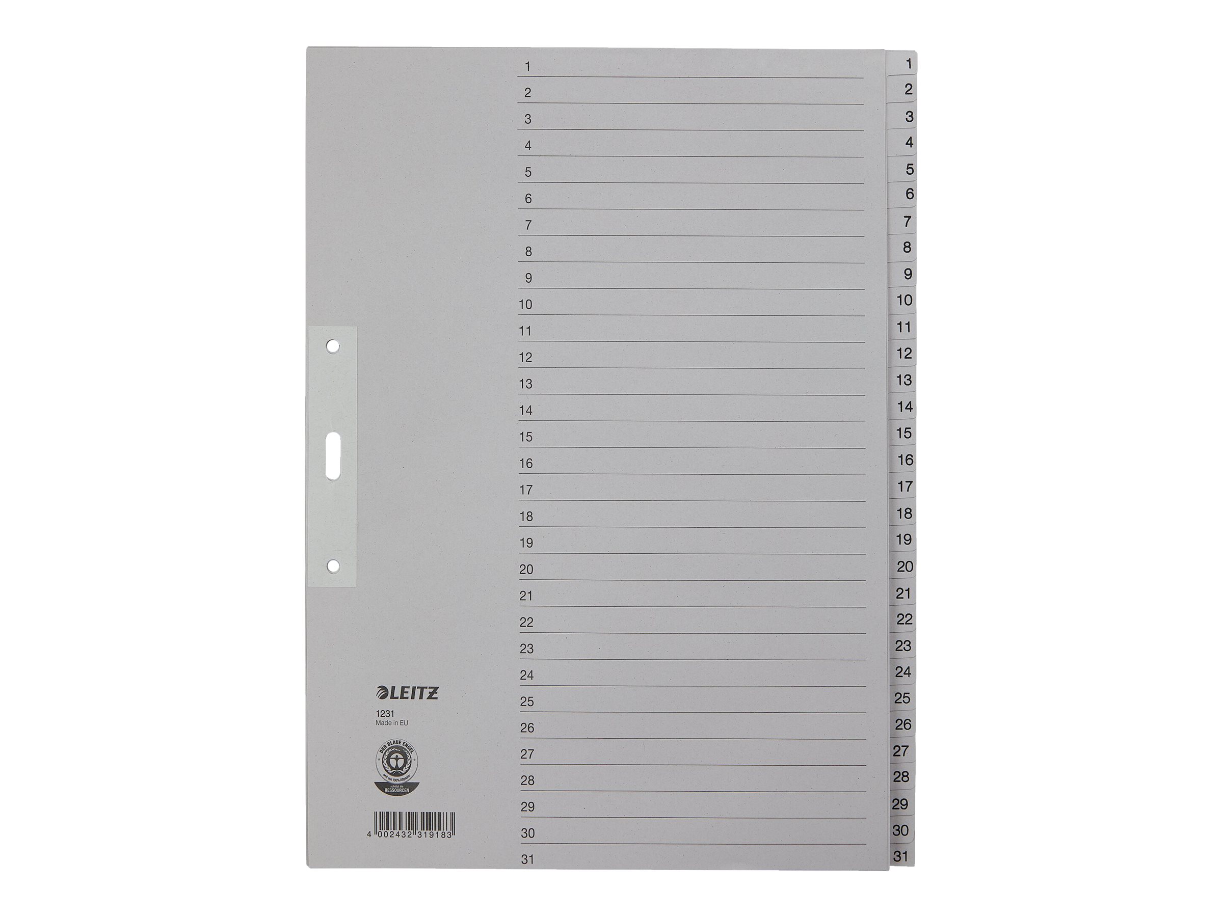 LEITZ Ordnerregister 1231 Vollformat, ueberbreite 1-31 grau 31-teilig, 10 Satz LEITZ Ordnerregister 1231 Vollformat, ueberbreite 1-31 grau 31-teilig, 10 Satz
