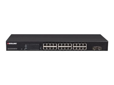 INTELLINET 24-Port PoE Gigabit Switch Web-Managed 2 GBIC SFP Ports Ausgangsleistung bis zu 30 Watt pro Port PoE+ IEEE 802.3at/af INTELLINET 24-Port PoE Gigabit Switch Web-Managed 2 GBIC SFP Ports Ausgangsleistung bis zu 30 Watt pro Port PoE+ IEEE 802.3at/af