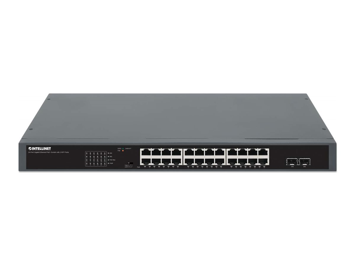 24-Port Gigabit Ethernet PoE+ Switch mit 2 SFP Ports PoE-Strombudget 370 W zwei 1G SFP-Steckplätze Powered Device Monitor